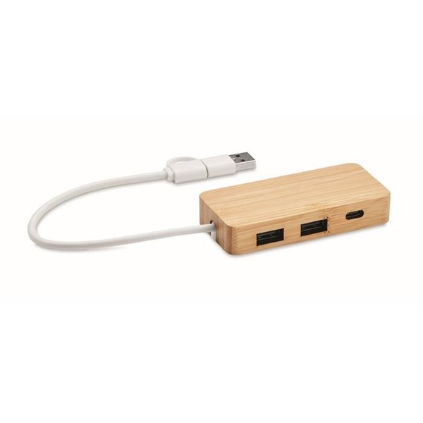 Obrázky: Trojportový  bambusový USB rozbočovač