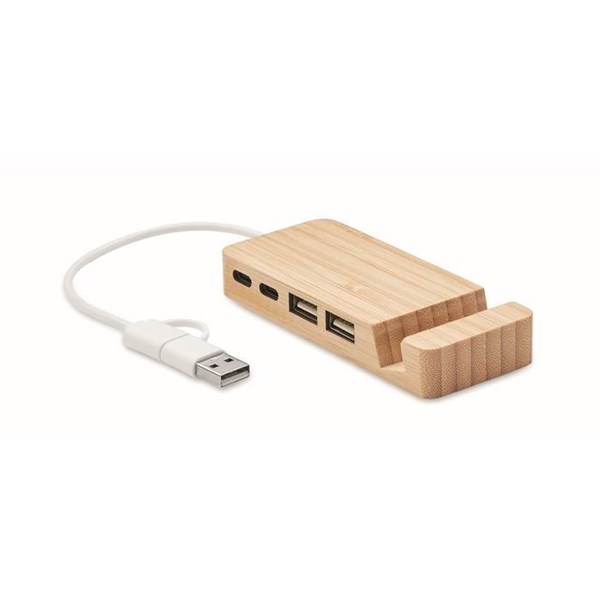 Obrázky: Štvorportový bambusový USB rozbočovač