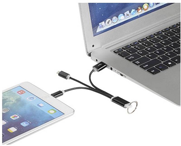 Obrázky: Čierny nabíjací kábel 3 v 1 s krúžkom na kľúče, Obrázok 2