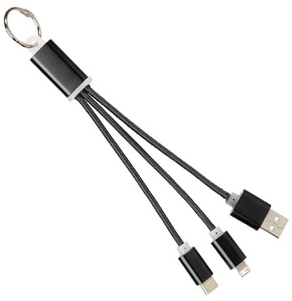 Obrázky: Čierny nabíjací kábel 3 v 1 s krúžkom na kľúče, Obrázok 4
