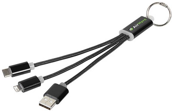 Obrázky: Čierny nabíjací kábel 3 v 1 s krúžkom na kľúče, Obrázok 5