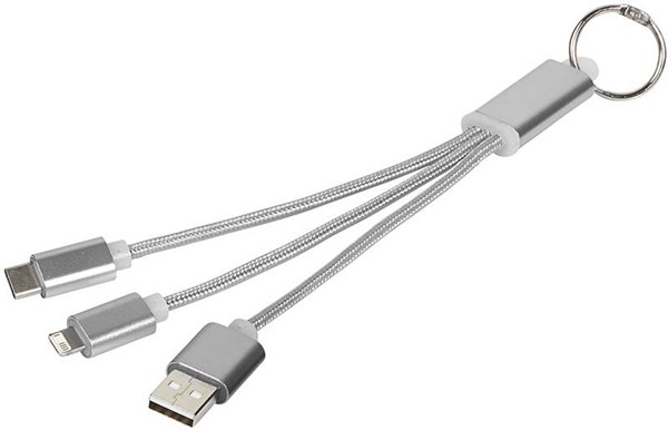 Obrázky: Šedý nabíjací kábel 3 v 1 s krúžkom na kľúče