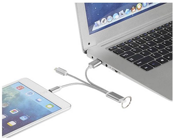 Obrázky: Šedý nabíjací kábel 3 v 1 s krúžkom na kľúče, Obrázok 2