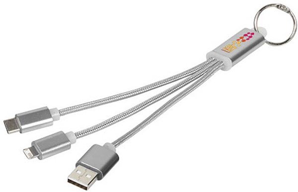 Obrázky: Šedý nabíjací kábel 3 v 1 s krúžkom na kľúče, Obrázok 5
