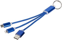 Obrázky: Modrý nabíjací kábel 3 v 1 s krúžkom na kľúče