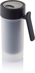 Obrázky: Čierny plastový termohrnček 275 ml, frosty dizajn