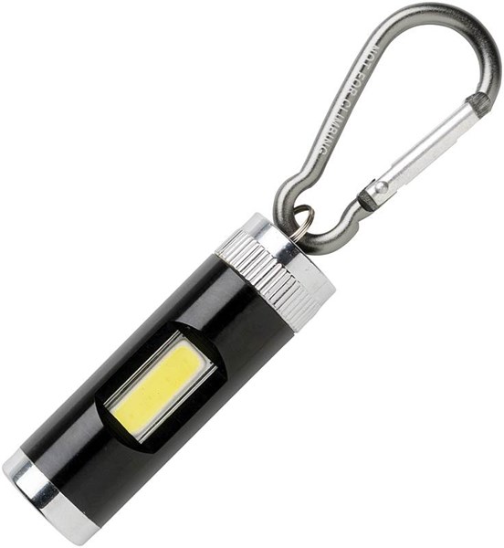 Obrázky: Čierna jasná COB mini baterka s karabínou, Obrázok 2