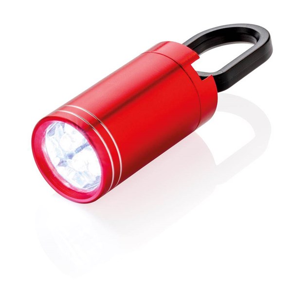 Obrázky: Červená 6 LED hliníková baterka s háčikom