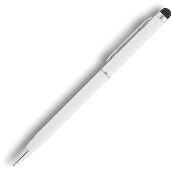 Obrázky: Biele tenké kovové guličkové pero so stylusom, Obrázok 2