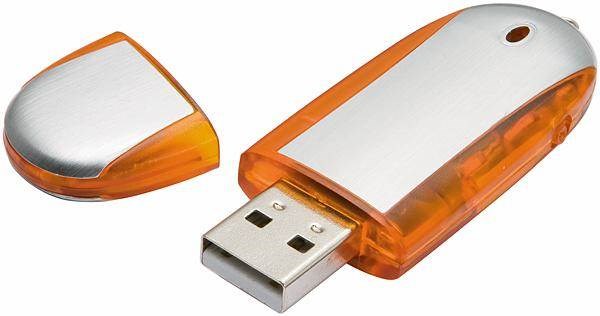 Obrázky: USB kľúč s krytkou, 4 GB,  strieborná/oranžová