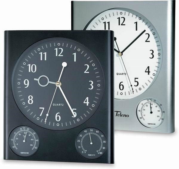 Obrázky: Nástenné hodiny s teplomerom a vlhkomerom, čierna