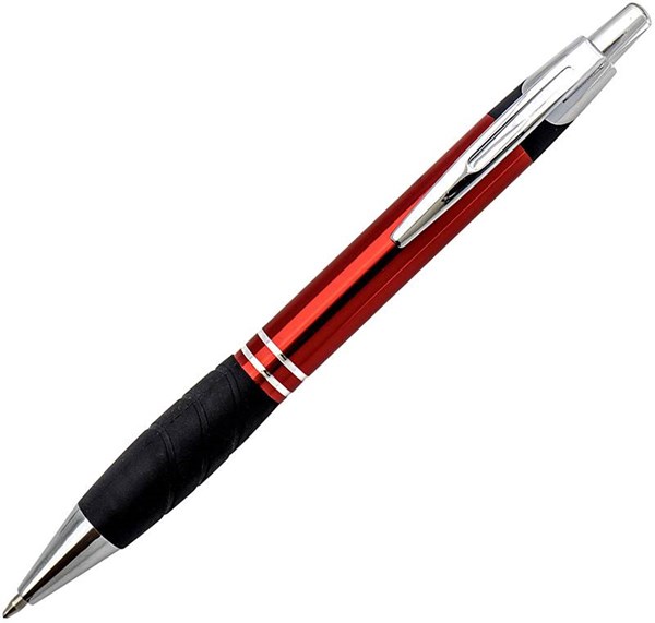 Obrázky: Červené kovové guličkové pero BIRD s gumou