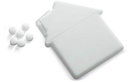 Obrázky: Mätové cukríky v dávkovači tvare domu, biela