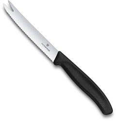 Obrázky: Čierny nôž na syr a údeniny, vlnovková čepeľ 11 cm