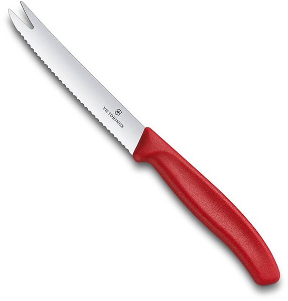 Obrázky: Červený nôž na syr a údeniny,vlnovková čepeľ 11 cm