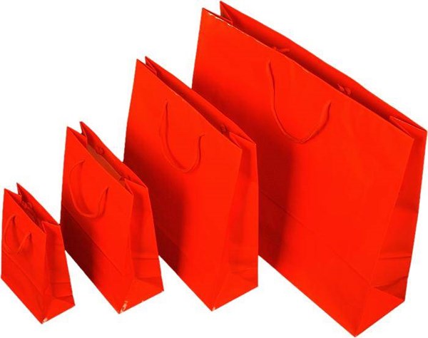 Obrázky: Papierová taška 16x8x24 cm text.šnúrky,lak,červená