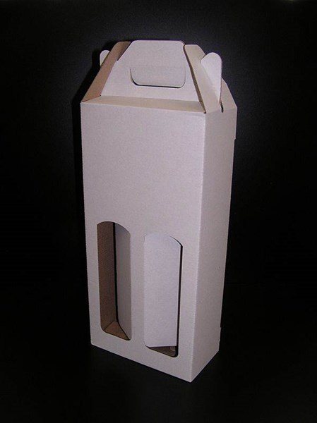 Obrázky: Papierová krabica na 2 fľ.vína alebo piva,biela, Obrázok 1