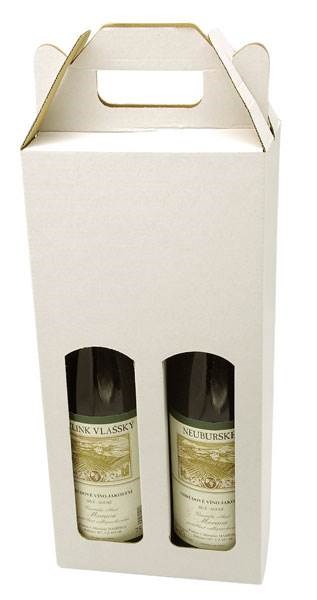 Obrázky: Papierová krabica na 2 fľ.vína alebo piva,biela, Obrázok 2