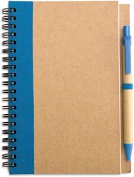 Obrázky: Poznámk.blok, guličkové pero, recykl.mat.,modrá