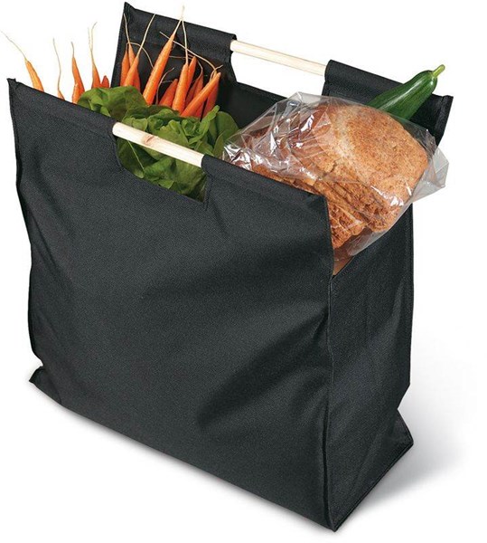 Obrázky: Polyesterová taška s drevenými rúčkami, čierna, Obrázok 3