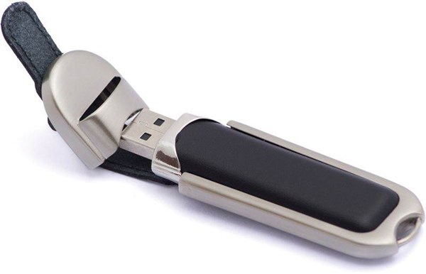 Obrázky: USB kľúč Datashield, kov.-kož. púzdro 16GB, čierna, Obrázok 4