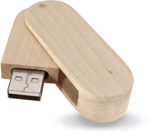 Obrázky: Oválny Woody USB disk 32GB, svetlé drevo, Obrázok 2