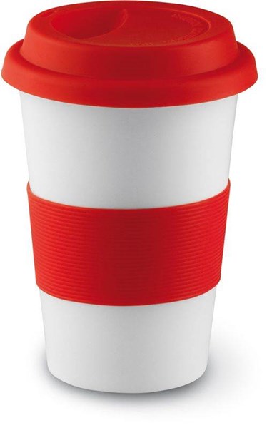 Obrázky: Keramický pohár so silikónovým viečkom, červená , Obrázok 2