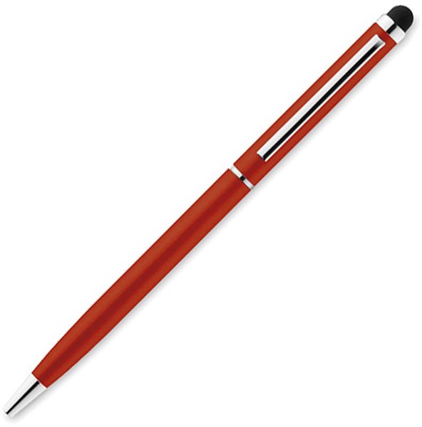 Obrázky: Červené štíhle kovové guličkové pero so stylusom