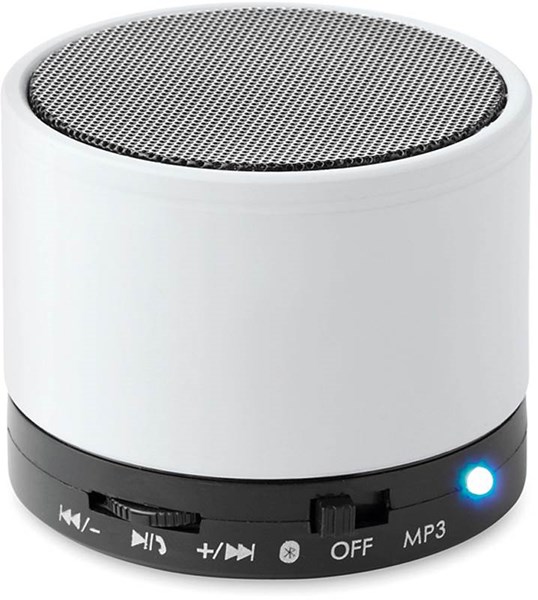 Obrázky: Biely valcový bluetooth reproduktor
