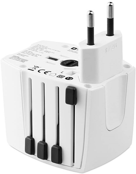 Obrázky: Biely cestovný zásuvkový adaptér s USB nabíjačkou, Obrázok 4
