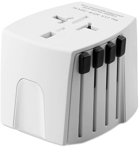 Obrázky: Biely cestovný zásuvkový adaptér s USB nabíjačkou, Obrázok 6