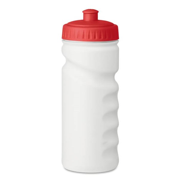 Obrázky: PE tvarovaná fľaša 500 ml s červeným uzáverom