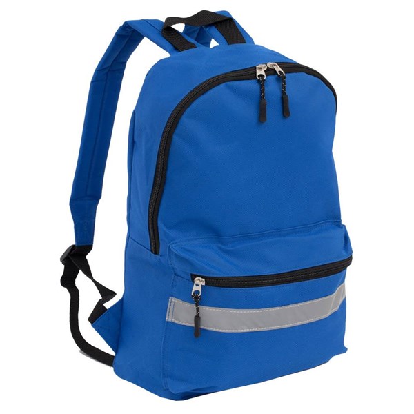 Obrázky: Modrý polyesterový ruksak s reflexným pásom