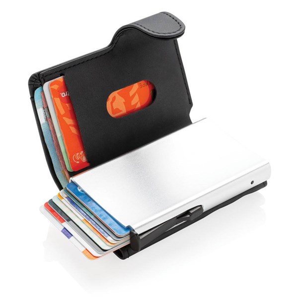 Obrázky: Hliníkové RFID puzdro na karty s peňaženkou,čierna, Obrázok 2