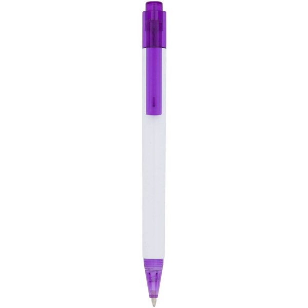 Obrázky: Biele guličkové pero s fialovým klipom a špičkou