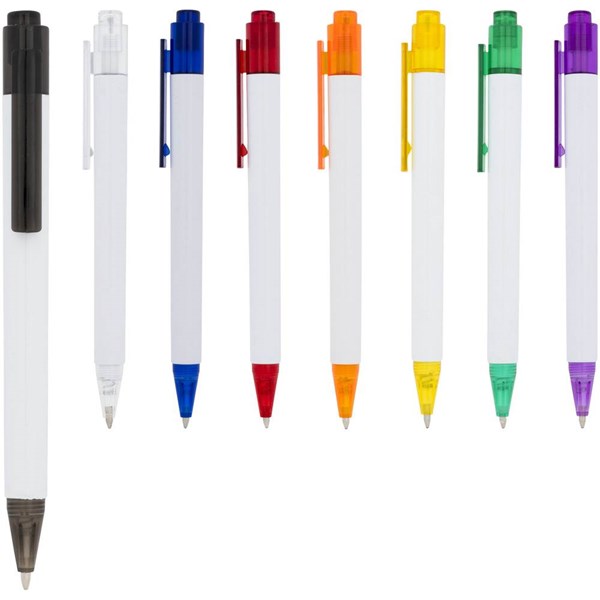 Obrázky: Biele guličkové pero s fialovým klipom a špičkou, Obrázok 2
