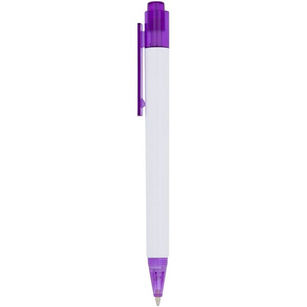 Obrázky: Biele guličkové pero s fialovým klipom a špičkou, Obrázok 3