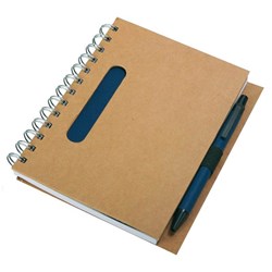 Obrázky: Modrý krúžkový zápisník z recykl. papiera s perom