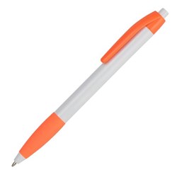 Obrázky: Biele pl. guličkové pero s oranžovým gum. úchopom