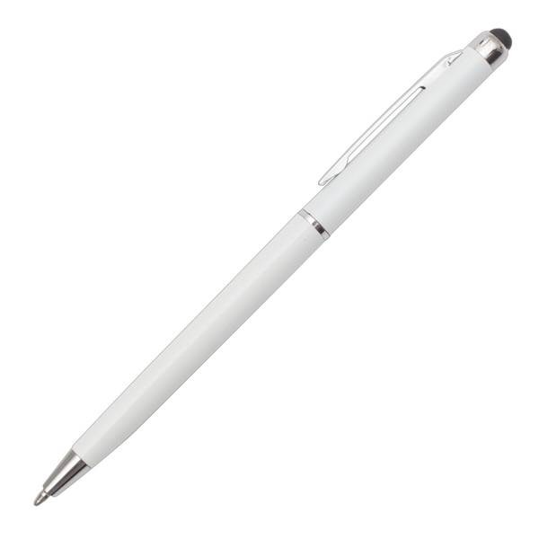 Obrázky: Štíhle metalické plast. pero so stylusom, biele
