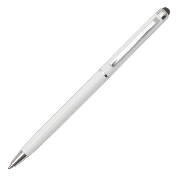 Obrázky: Štíhle metalické plast. pero so stylusom, biele, Obrázok 2