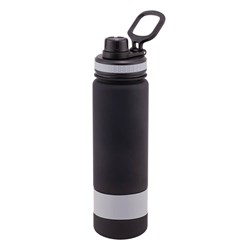 Obrázky: Čierna šport. fľaša 900 ml s šedým silikon. pásom