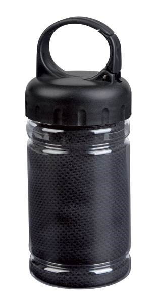 Obrázky: Čierny chladiaci fitness uterák v tesniacej fľaši