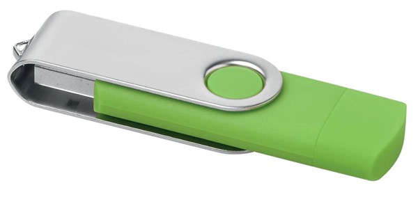 Obrázky: Zelený OTG Twister USB flash disk s USB-C, 16GB, Obrázok 2