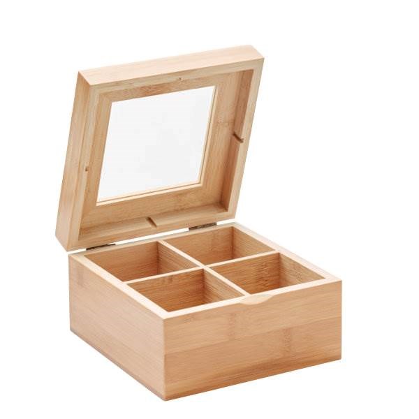 Obrázky: Bambusová krabica na čaj s okienkom, 4 priehradky