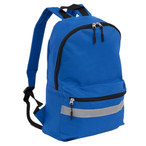 Obrázky: Modrý polyesterový ruksak s reflexným pásom, Obrázok 2