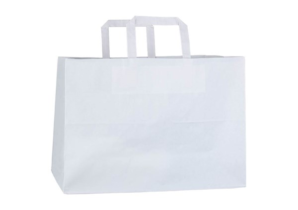 Obrázky: Papierová taška-menu box-31,5x21,5x24,5,plochá rukoväť, biela