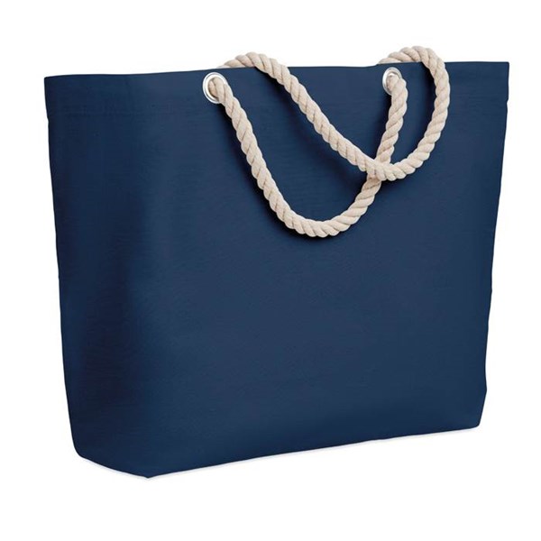 Obrázky: Modrá taška z bavlny, skrútená rukoväť
