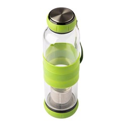 Obrázky: Sklenená fľaša s infuzérom na čaj 550 ml, zelená