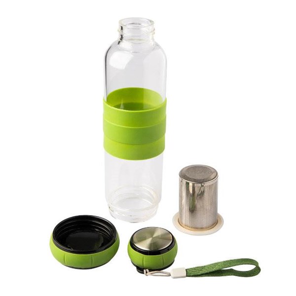 Obrázky: Sklenená fľaša s infuzérom na čaj 550 ml, zelená, Obrázok 2